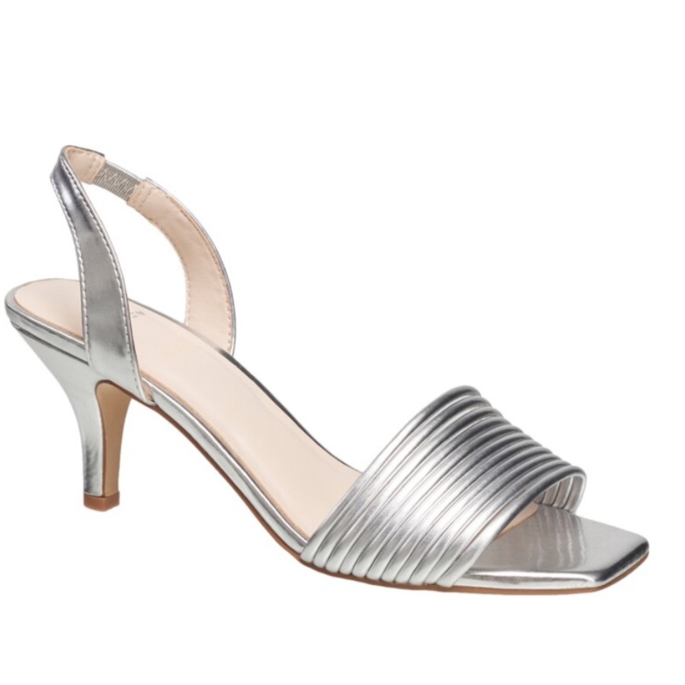 Nordstrom H Halston Slingback Kitten-Heel Sandal Metallic Vegan Leather Size 11